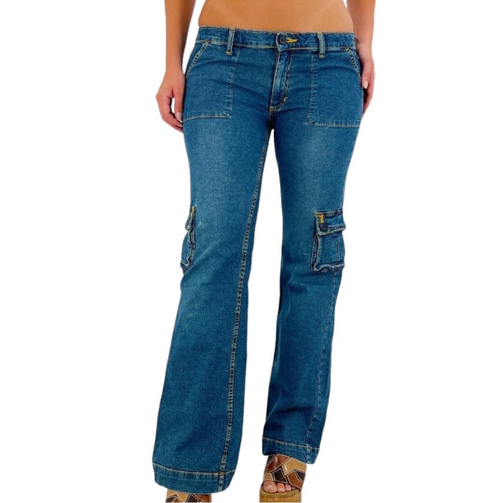 Fiorucci Vintage Y2K Size 13 Low Rise Flare Cargo Jeans